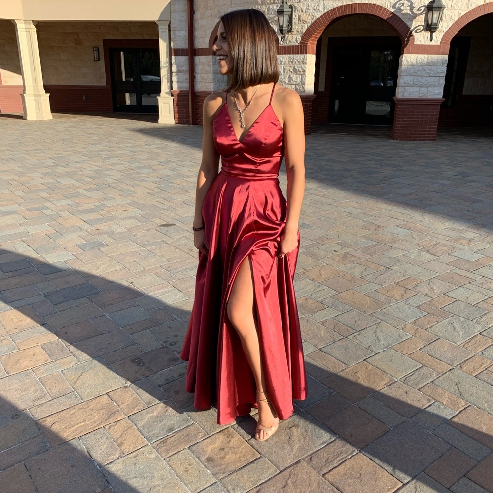 Faviana Maxi dress formal gown wine color